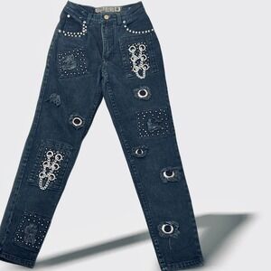 Y2K Embellished Jeans Studded‎ Patched Denim Vintage 90s Speed Grungecore SZ 8